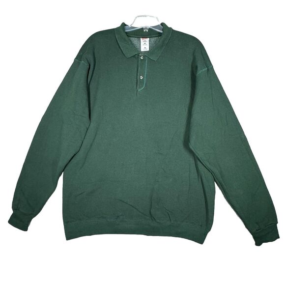 Fruit of Loom Shirt Mens XXL Green Henley Heavy Cotton Sweatshirt Casual Vintage - Picture 1 of 6